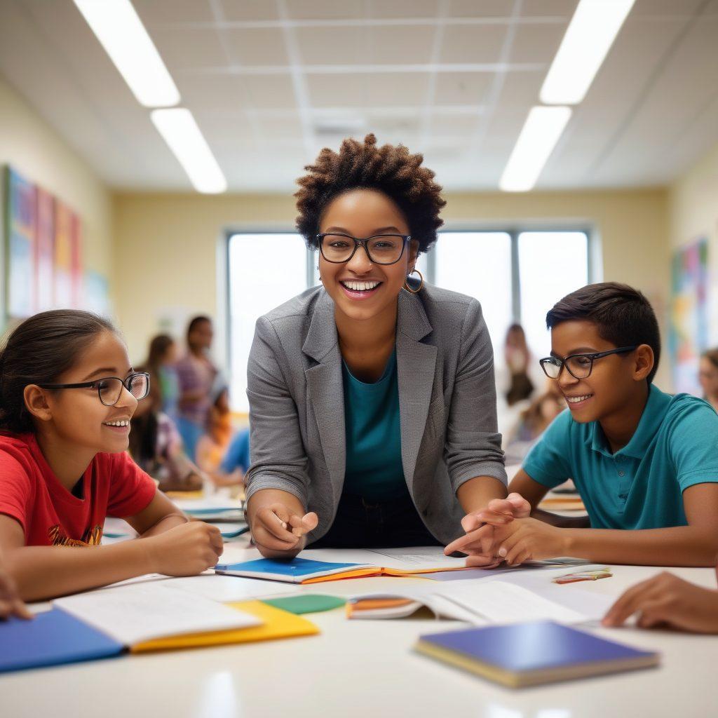 A vibrant classroom setting with diverse students cheerfully engaged in learning activities, surrounded by books and technology. A representative figure of MSBTE, possibly depicted as a mentor guiding them, showcases a supportive educational environment. Bright natural light fills the space, highlighting the joy of learning and collaboration. super-realistic. vibrant colors. white background.